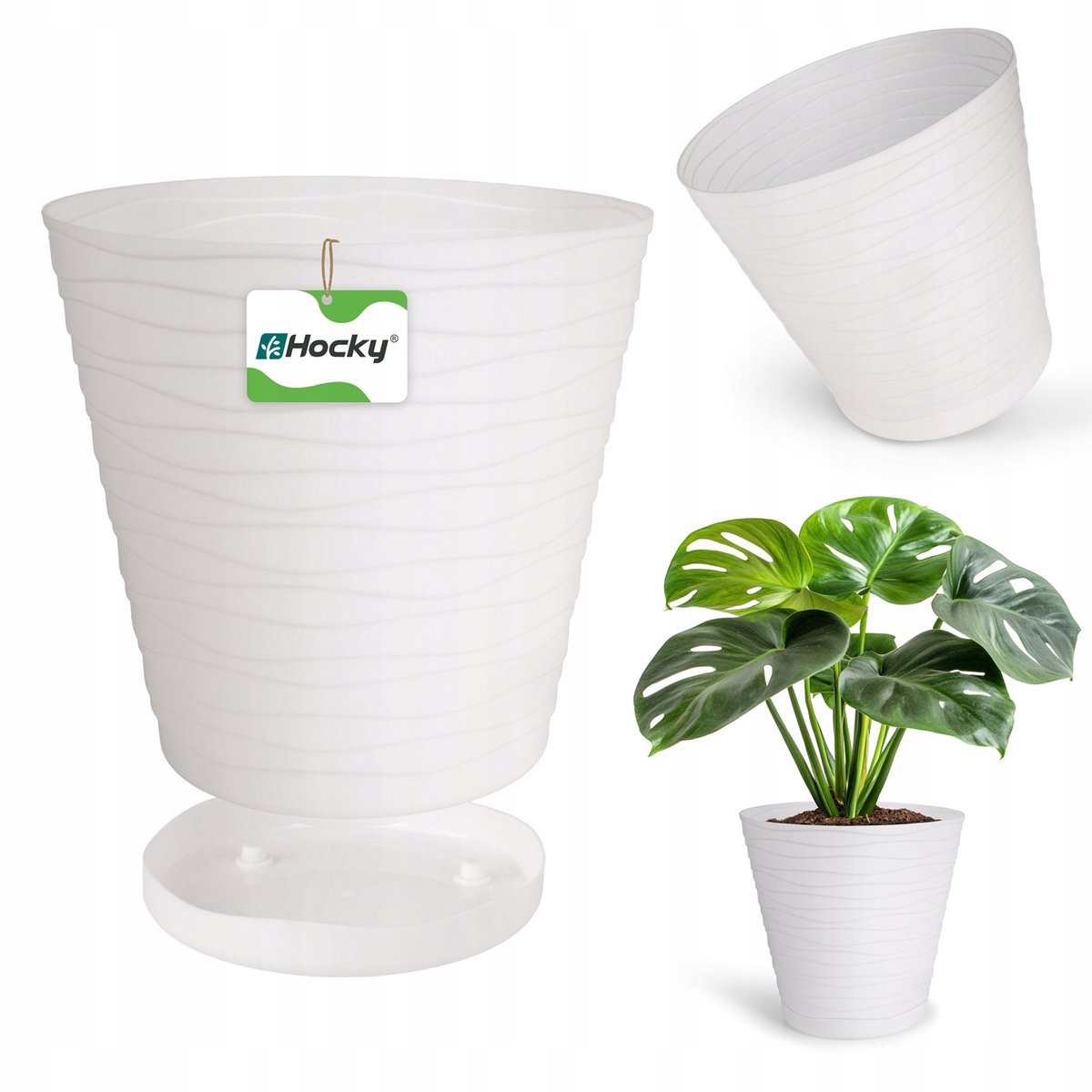 Bloempot 19cm Wit Kunststof met Schotel - Duurzaam & Stijlvol