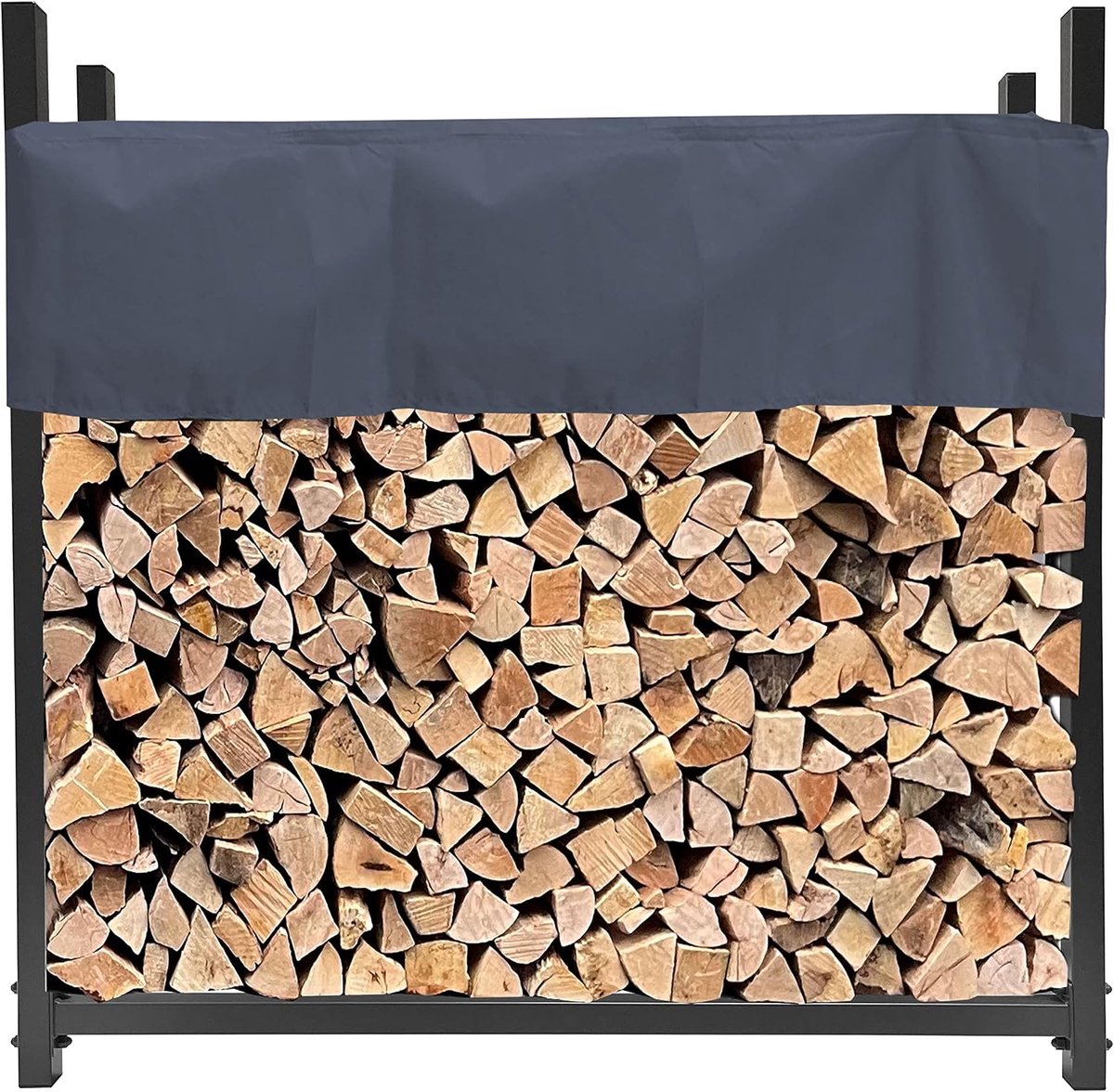 SnelShoppen - Metalen Houtopslag Rek Anthraciet 120 x 25 x 120 cm Tuin Houtopslag 0.5 m³ Buiten Stapelhulpmiddel met Beschermhoes Grijs