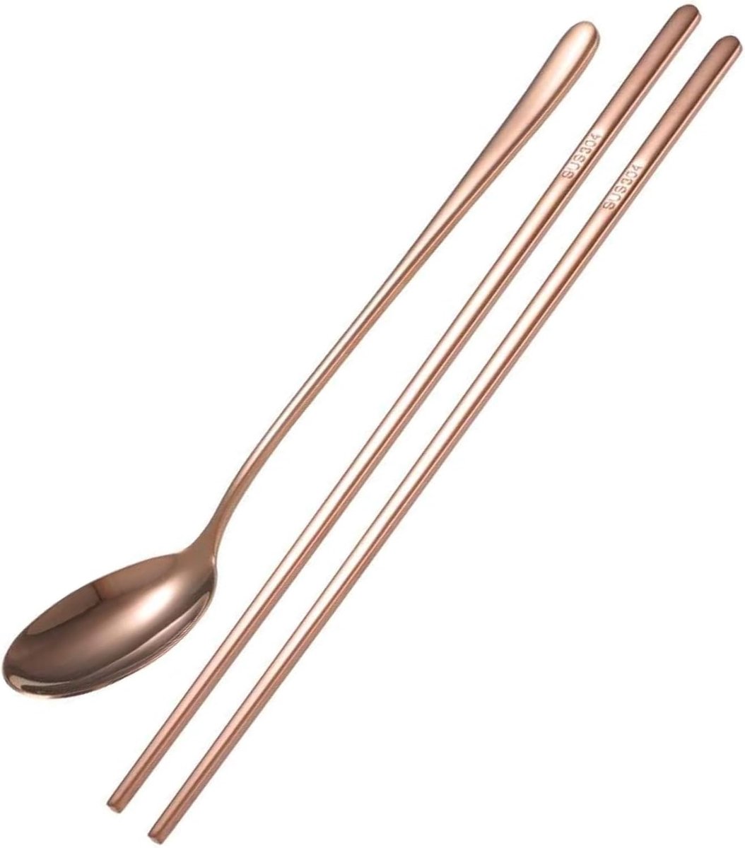 Koperen eetset - RVS lepel en chopsticks - Ergonomisch ontwerp - Stijlvolle tafelaccessoires - ShopVlot