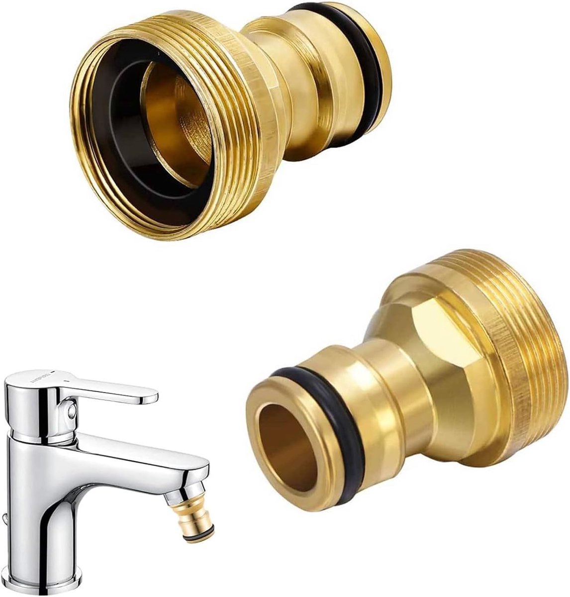 Kraanadapter 2pcs M22 Binnen, M24 Buiten - Messing - Corrosiebestendig - Voor tuin en wasmachine - ShopVlot