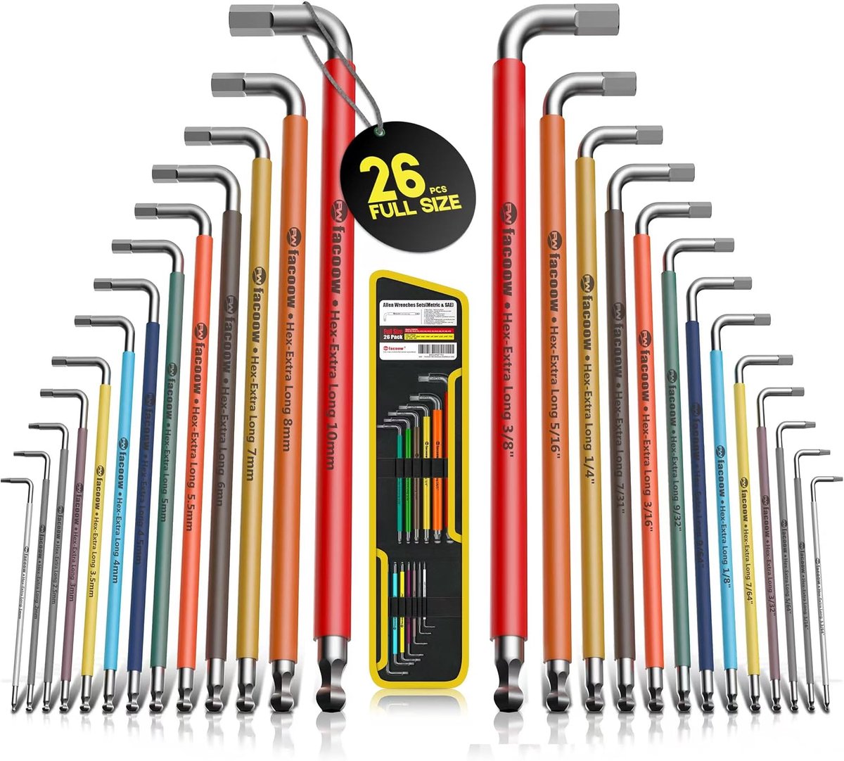 Inbusschroevendraaierset 26-delig - Volledige maten (Metric & SAE) - Extra lange armen - Ideaal voor precisiewerk - ShopVlot
