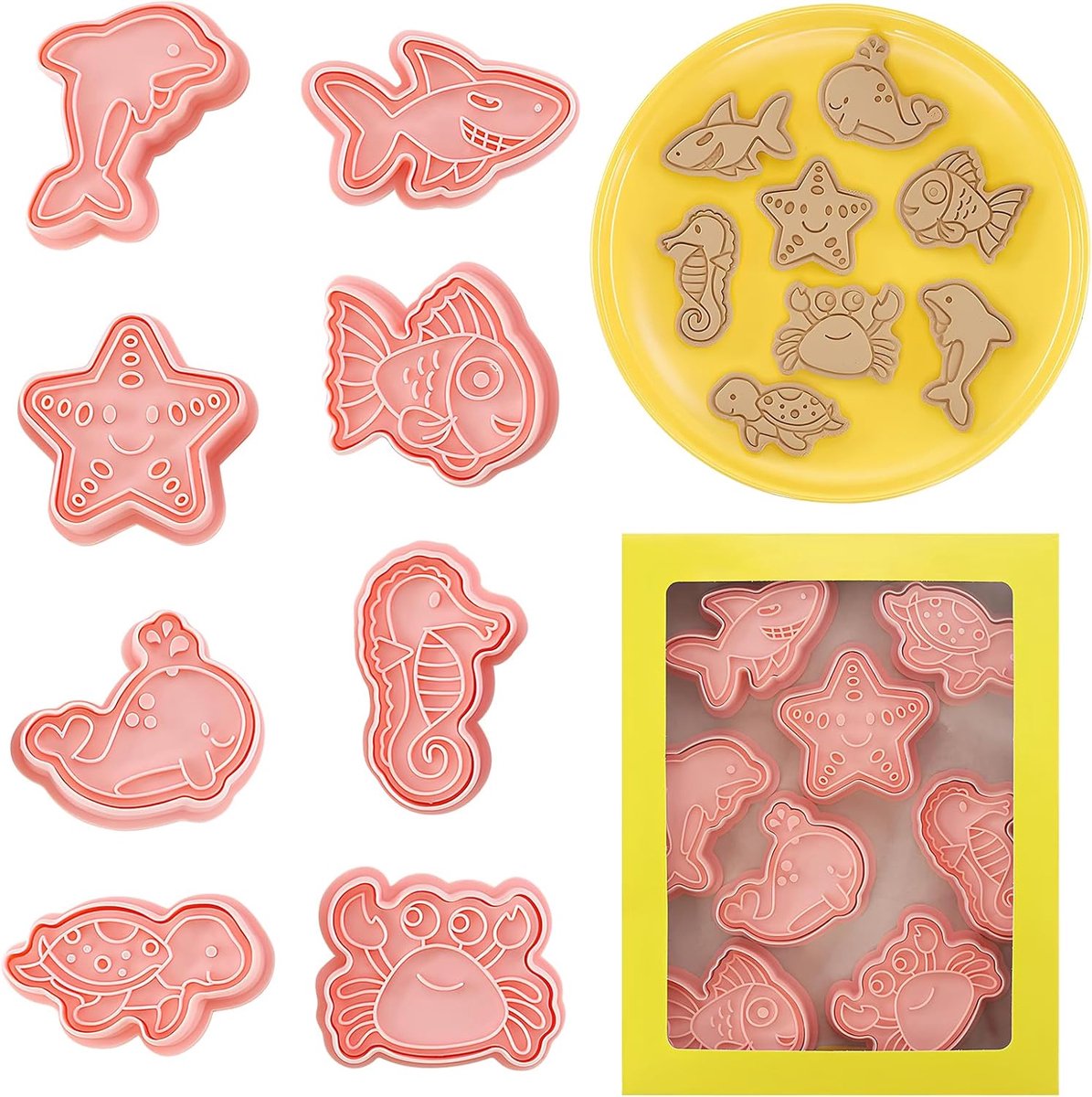 Koekjesuitsteekvormen zeedieren - 8-delige set - veilig kunststof - leuk voor kinderen - ShopVlot