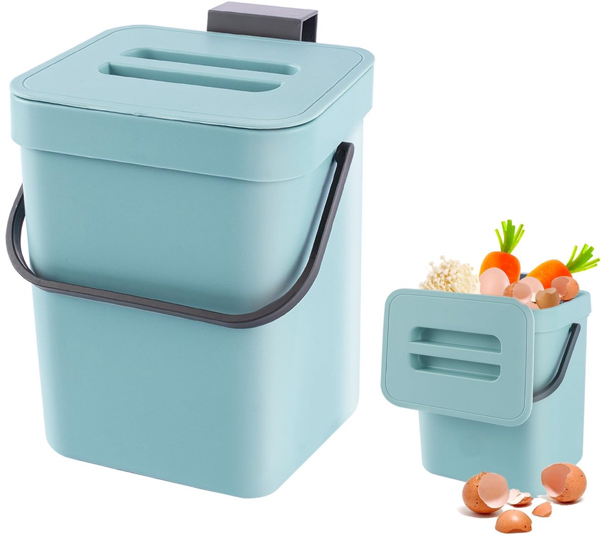 Kleine Compostbak 3 Liter - Hangende Keuken Afvalbak met Deksel - Bio Afvalcontainer voor GFT Afval en Etensresten - Compacte Aanrecht Compostemmer voor Binnengebruik - Werkblad Afvalbak - Blauw