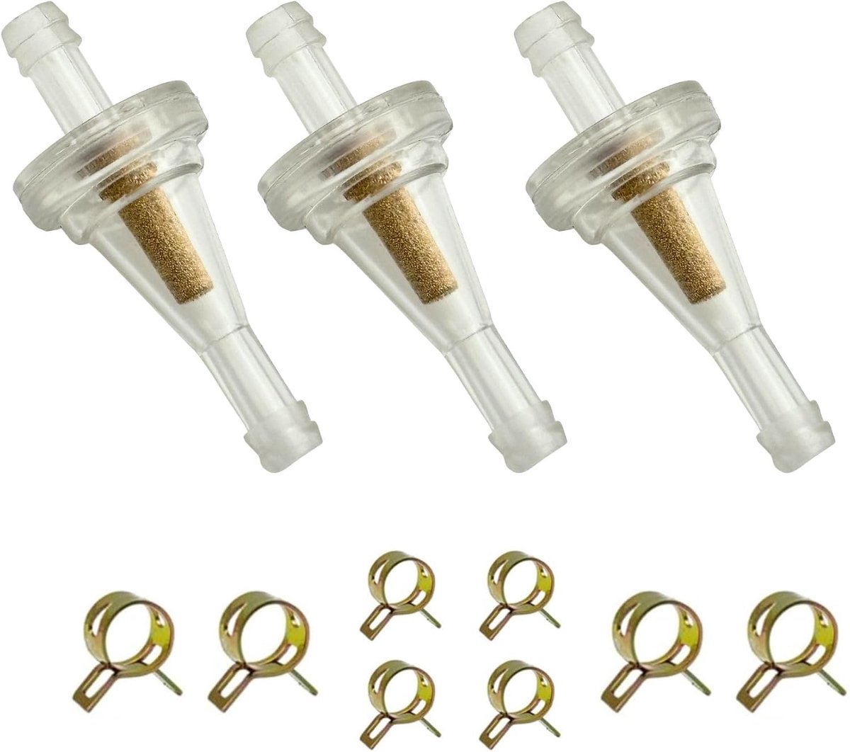 Inline brandstoffilter 6mm - transparant nylon - 3 stuks met 8 klemmen - ideaal voor motoren en tuingereedschap - ShopVlot