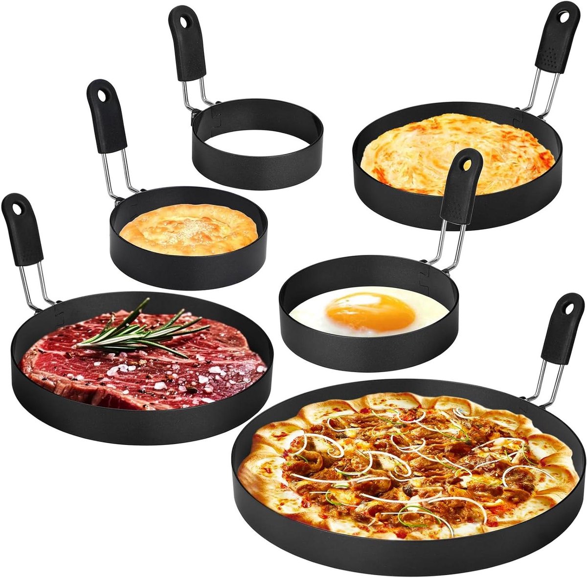 Eierringen - Omeletvorm Pannenkoekring - Ontbijt Maken - Anti-aanbaklaag - 6 stuks - Zilver