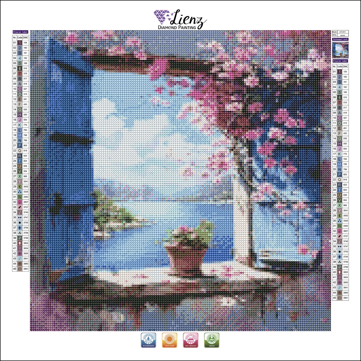 Lienz® Diamond Painting volwassenen 40x40cm – Rond – Bloemen - Zee — afbeelding 2