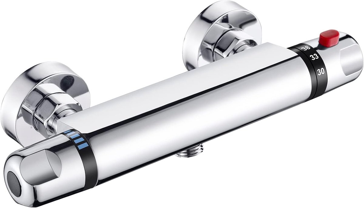 Thermostatische douchekraan - wandmontage - chroom messing - constante temperatuur - veilig douchen - ShopVlot