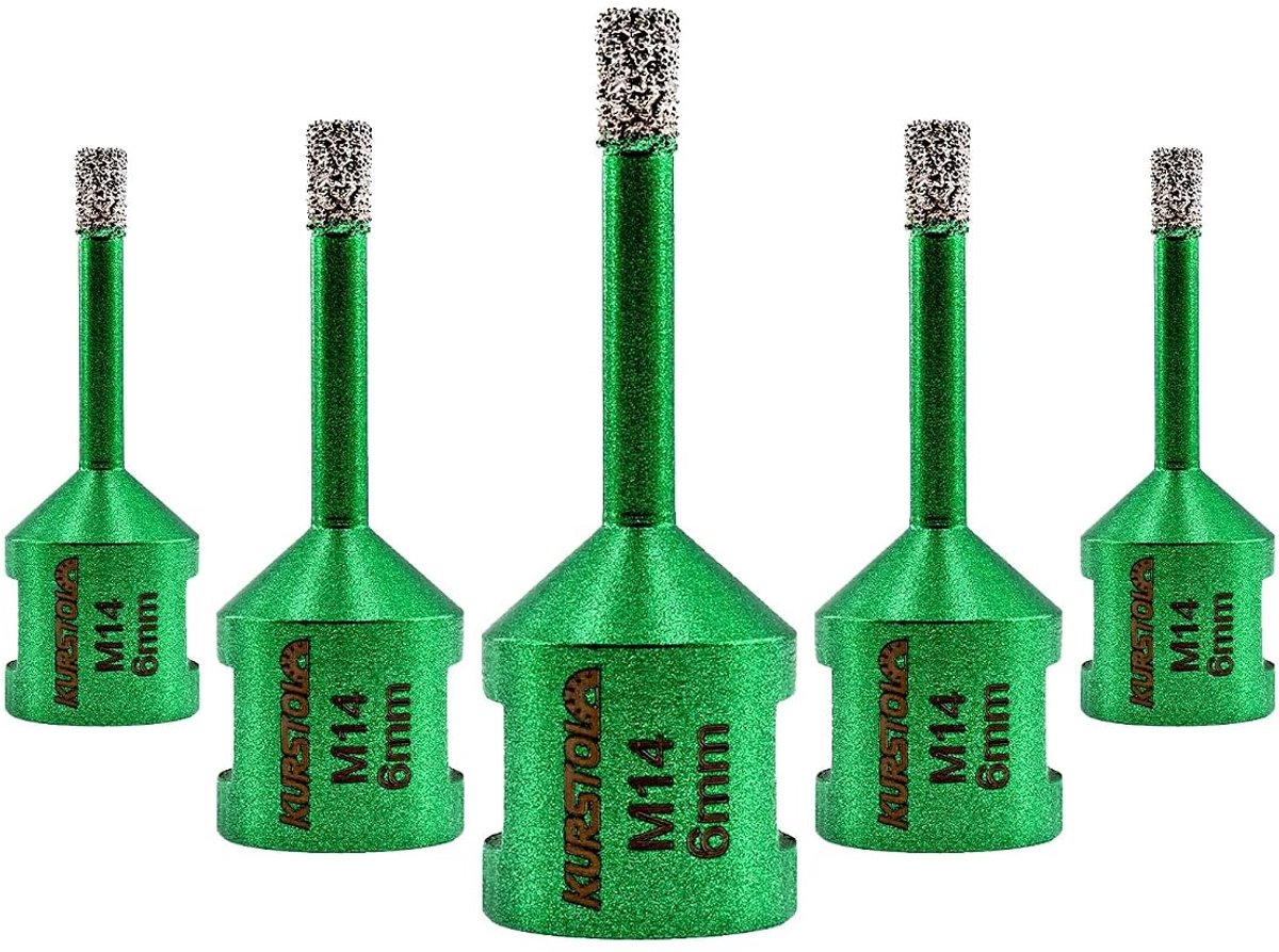 Boorgaten in Porselein 6 mm - 5-delige Diamant Kernboor Set - M14 Draad - Geschikt voor Tegels en Marmer - ShopVlot