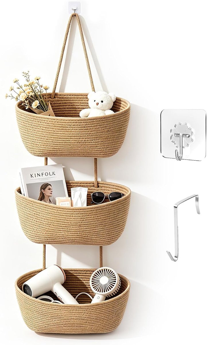 Hangmand 3 niveaus - katoenen touw - robuust en duurzaam - organizer voor badkamer - ShopVlot