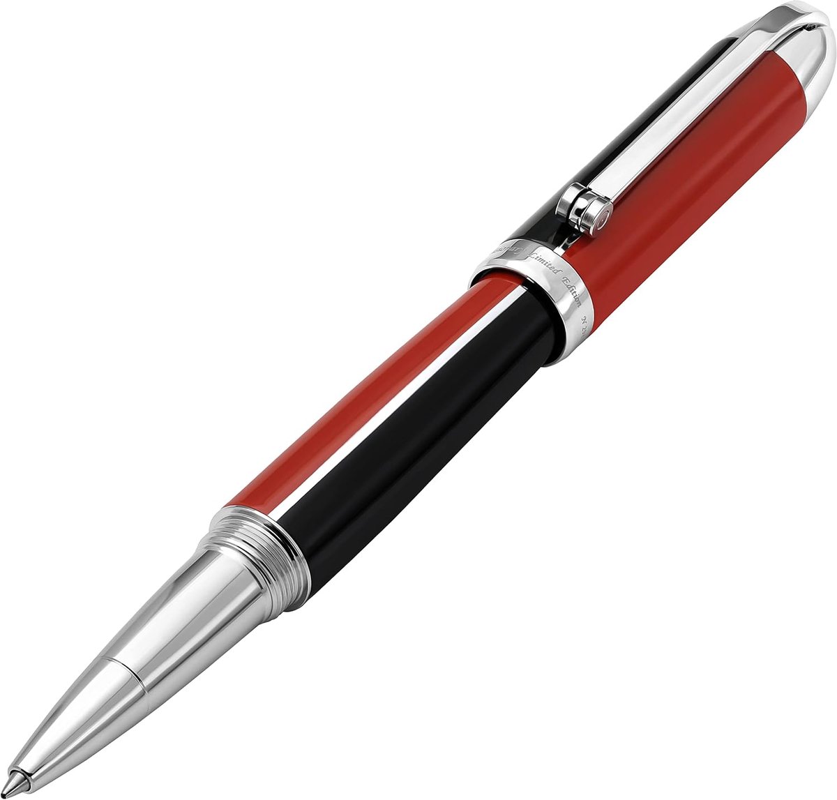 Rollerball pen fijne punt - handgeschilderd in rood en zwart - retrofuturistisch design - ShopVlot