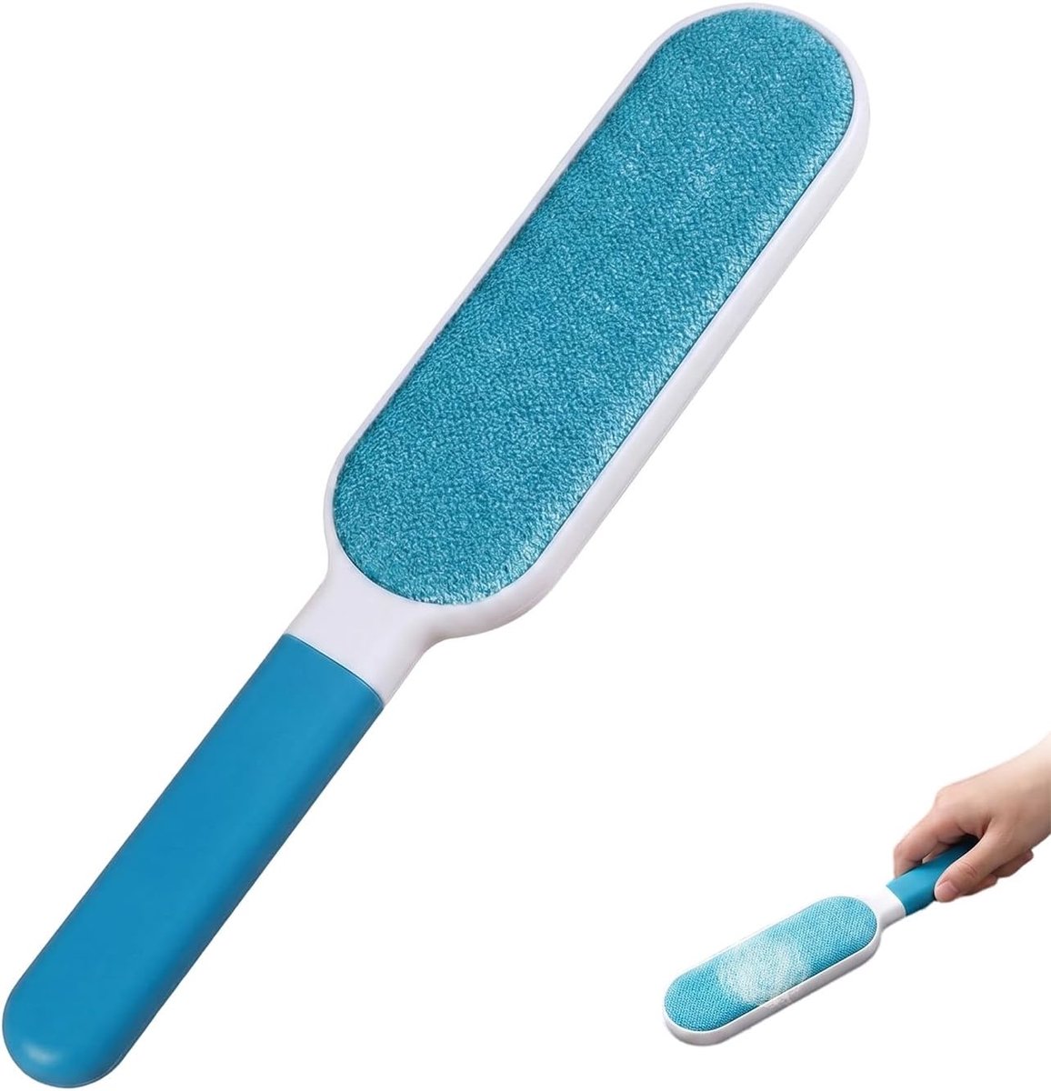 Dierenhaarborstel dubbelzijdig - 30 x 5,3 cm - blauw - verwijdert haren van bank en kleding - ShopVlot