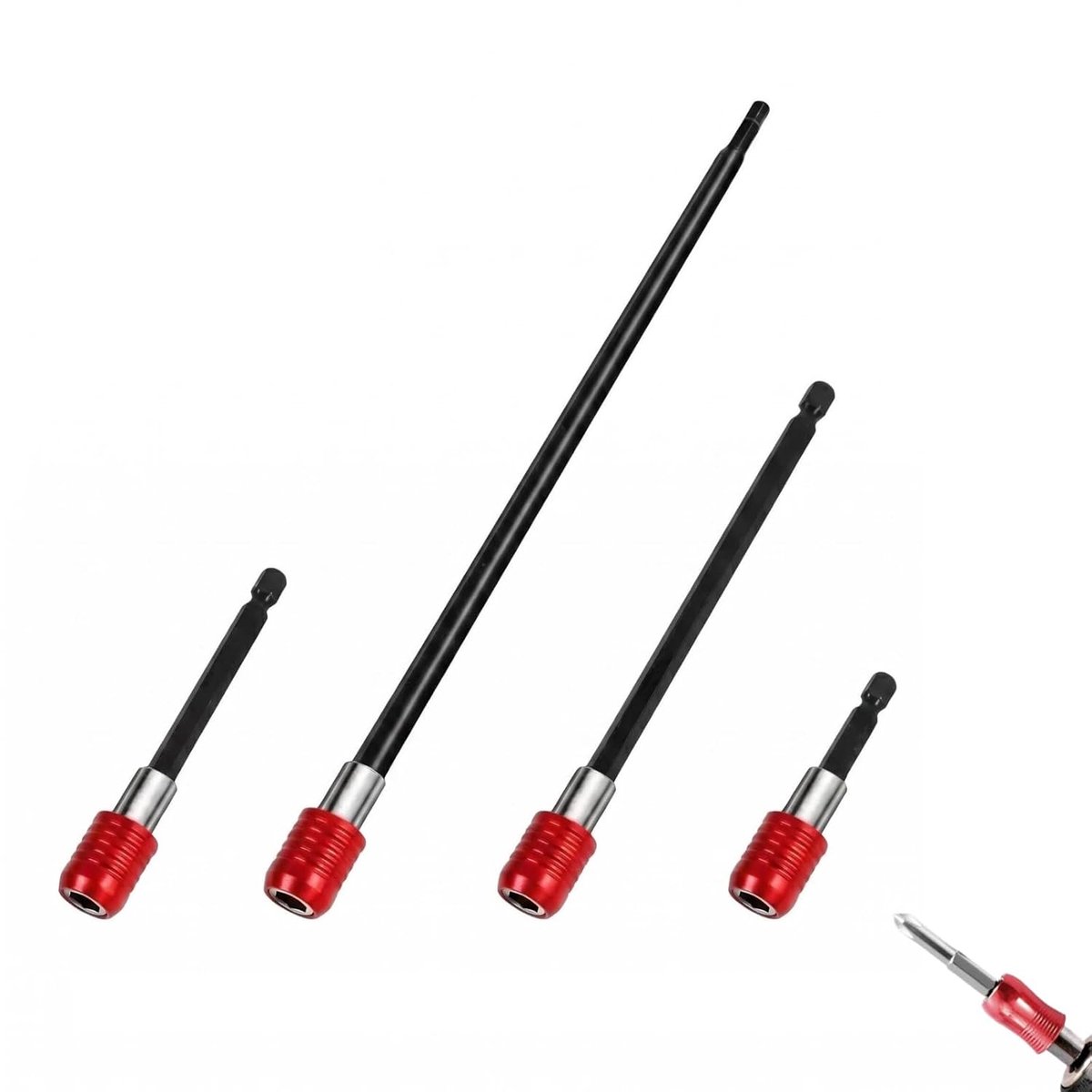 4-delige bitverlengset 1/4 inch - chroom-vanadium-staal - magnetische verlengingen - efficiënt schroeven - ShopVlot