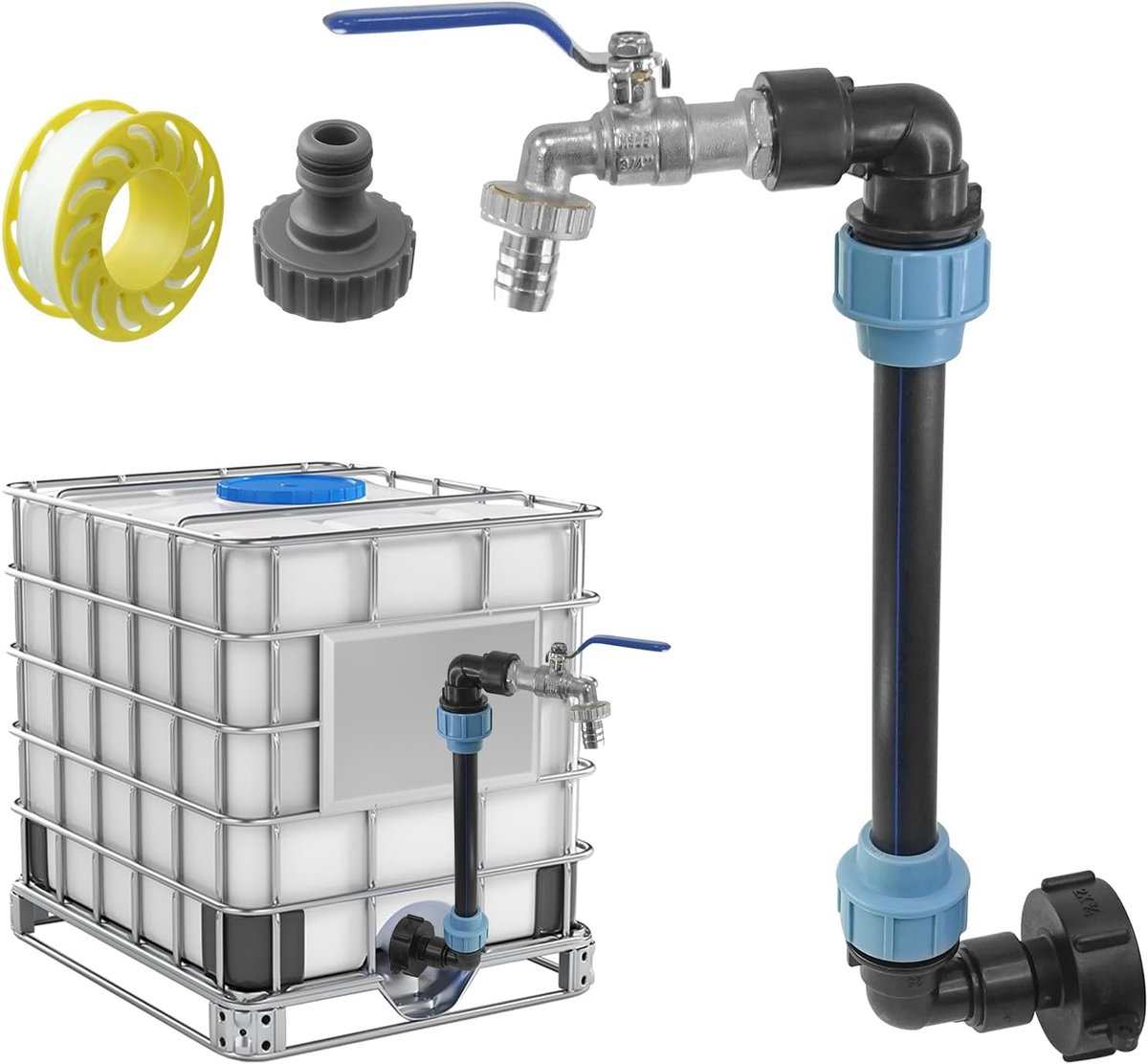 IBC tank tap adapter 3/4 Inch - gooseneck uitvoer - hoogwaardig kunststof en messing - ideaal voor regenwateropvang - ShopVlot