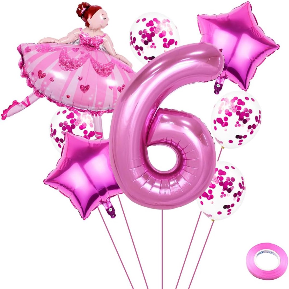 Balletverjaardagsballonnen - rozerood - 6 stuks - feestelijke decoratie voor balletliefhebbers - ShopVlot