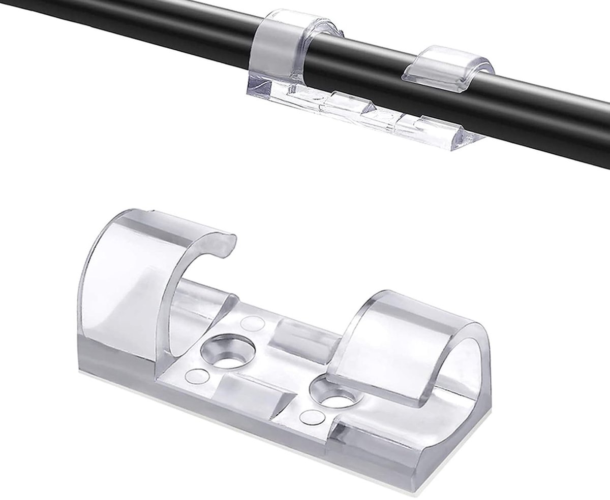 Kabelclips set van 20 - Transparante kleur - Zelfklevende wandhouder - Voor een opgeruimde werkplek - ShopVlot