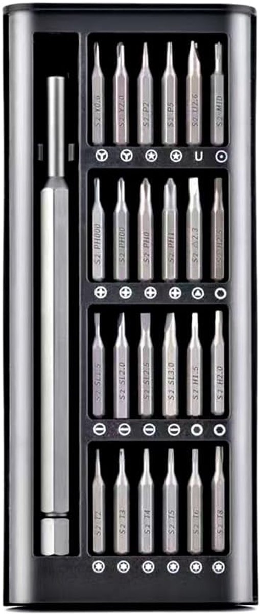 Schroevendraaier set 24-in-1 - magnetisch aluminium - hoogwaardige S2 stalen bits - ideaal voor precisiewerk - ShopVlot