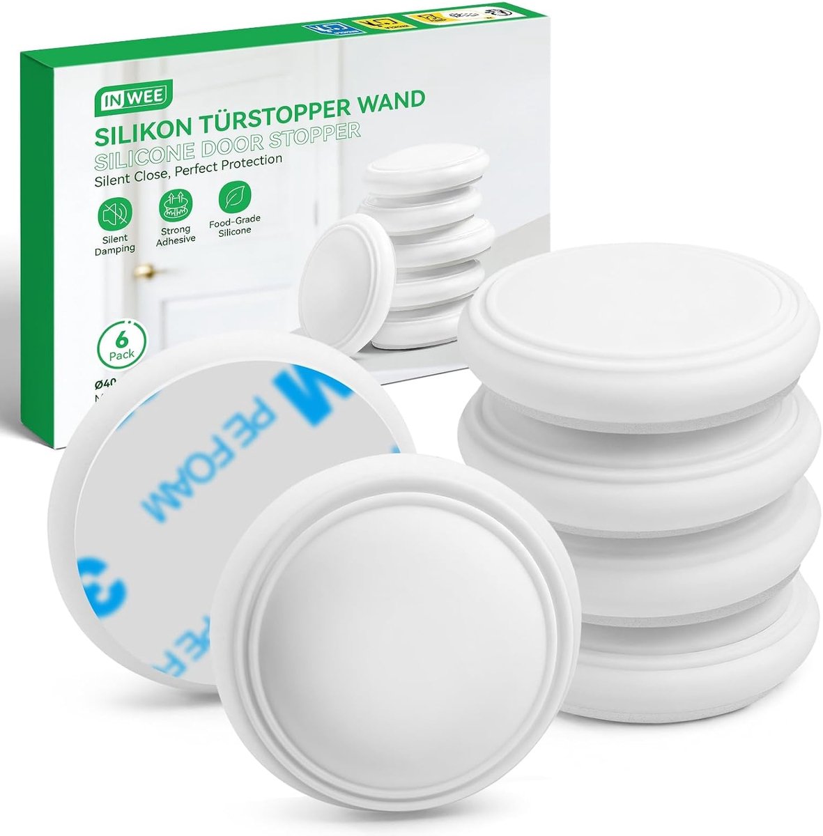 Deurbuffer set 6 stuks - witte silicone - interne luchtkussen technologie - geluid en trilling dempend - ShopVlot