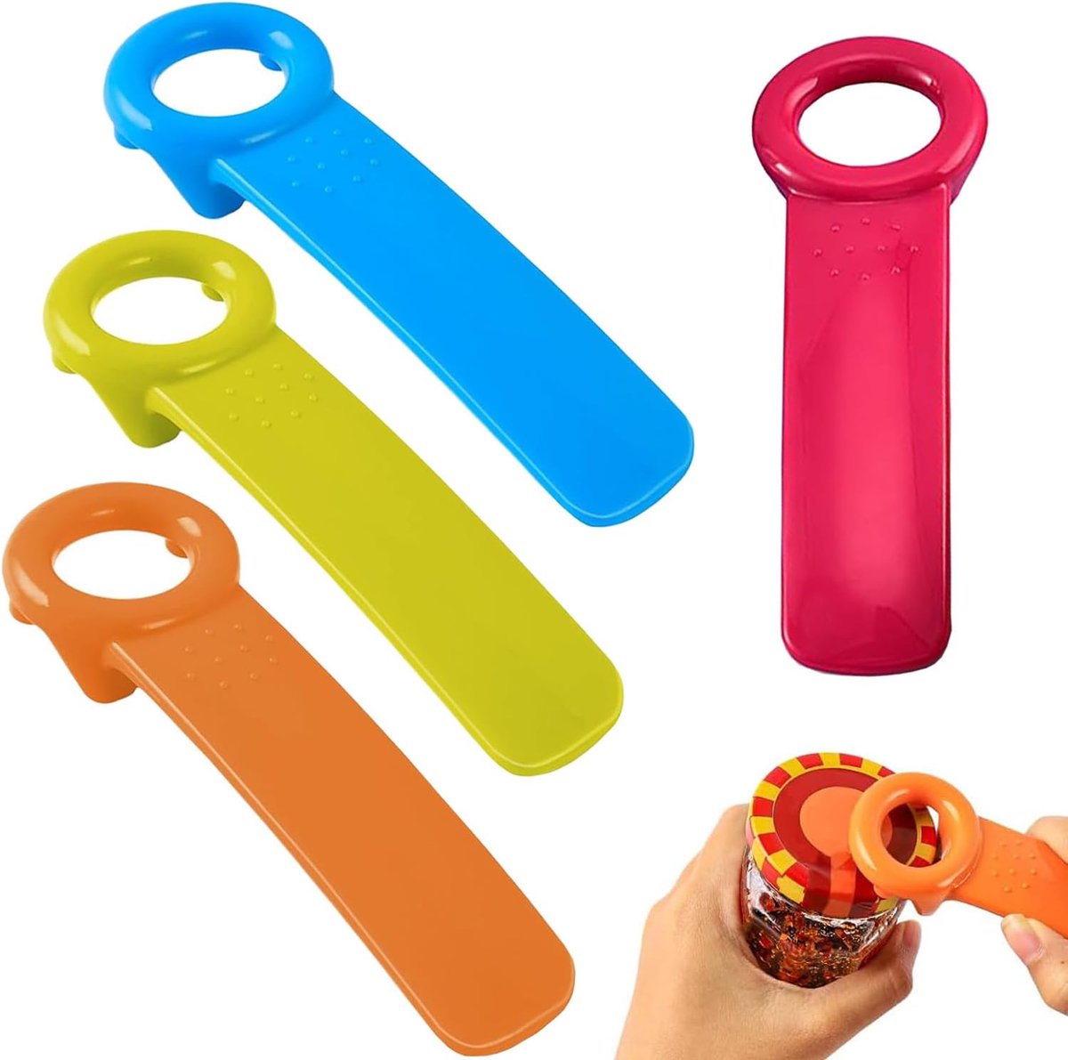 Lid opener set 4 stuks - veelzijdige opener voor glazen - verschillende kleuren - ideaal voor feesten - ShopVlot