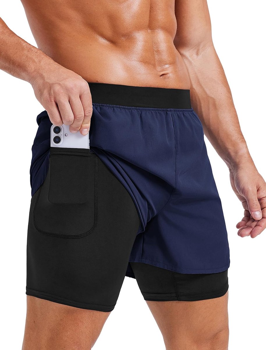 Sportshorts voor heren - 2-in-1 - Sneldrogend - Ademend - Ideaal voor hardlopen - SnelShoppen