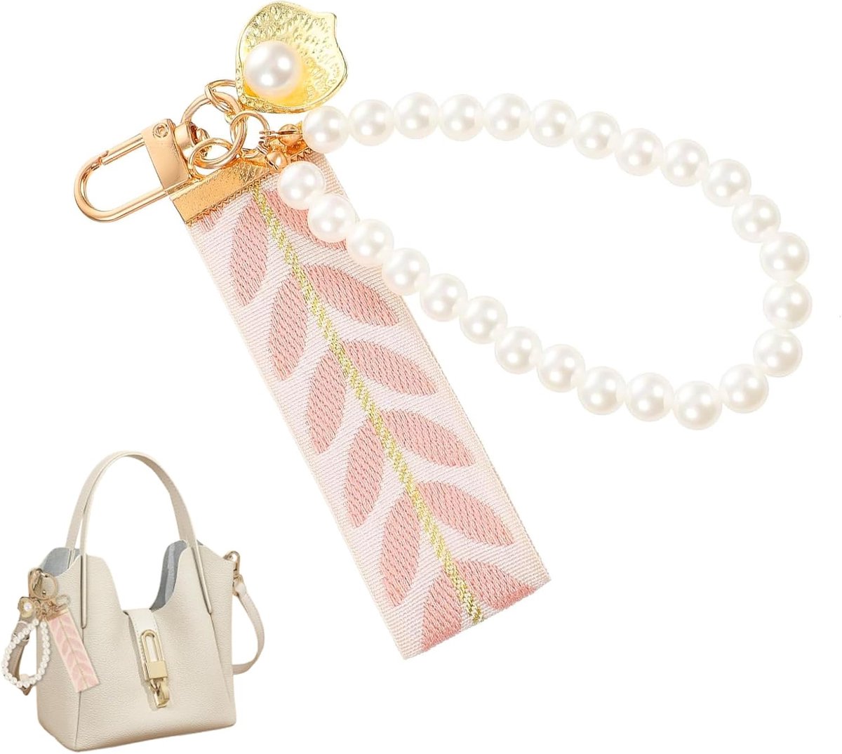 Thijox - Elegante Parel Sleutelhanger voor Vrouwen - Roze Sleutelhanger met Ketting - 13 cm Stijlvol en Verfijnd Ontwerp voor Handtas en Sleutels