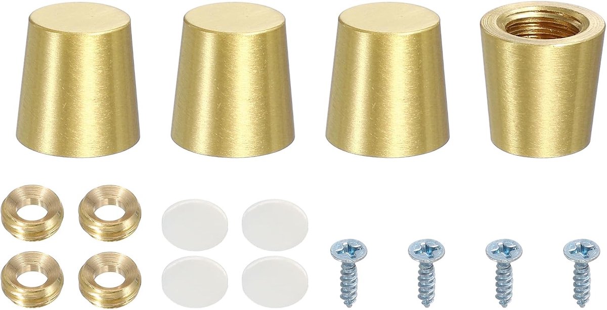 4 stuks messing poten voor snijplanken 1,5 x 1,5 cm mini-antislipvoeten voor kasten met schroeven en sluitringen voor houten planken, tentoonstellingsstandaard (kegel)
