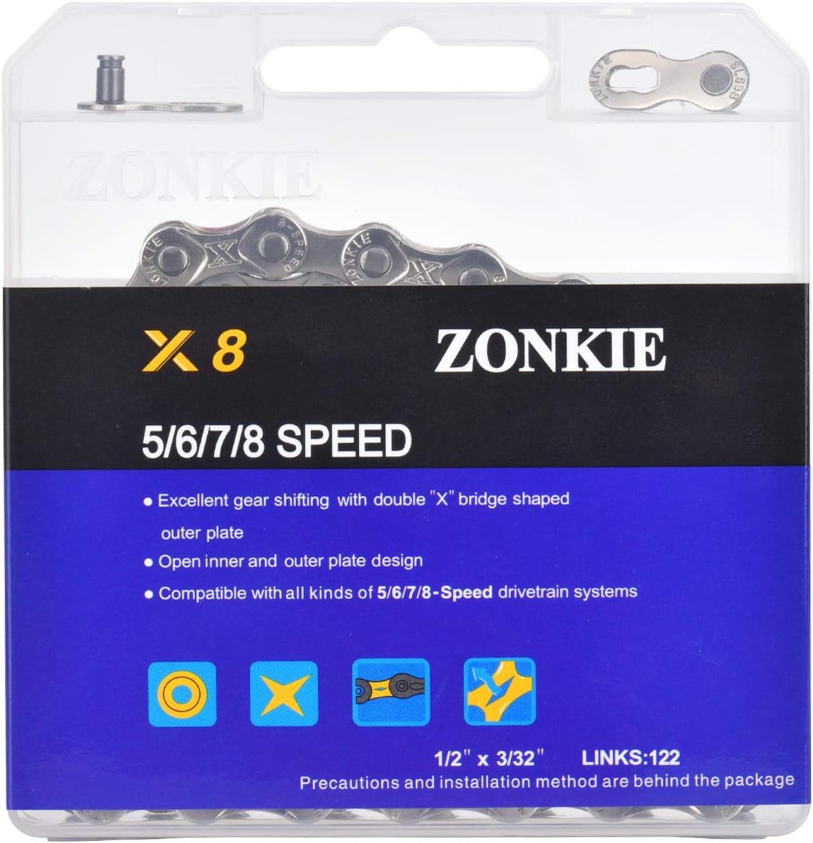 Fietsketting 5/6/7/8-voudig - 1/2 x 3/32 inch - 122 schakels - duurzame kwaliteit voor soepel fietsen - SnelShoppen