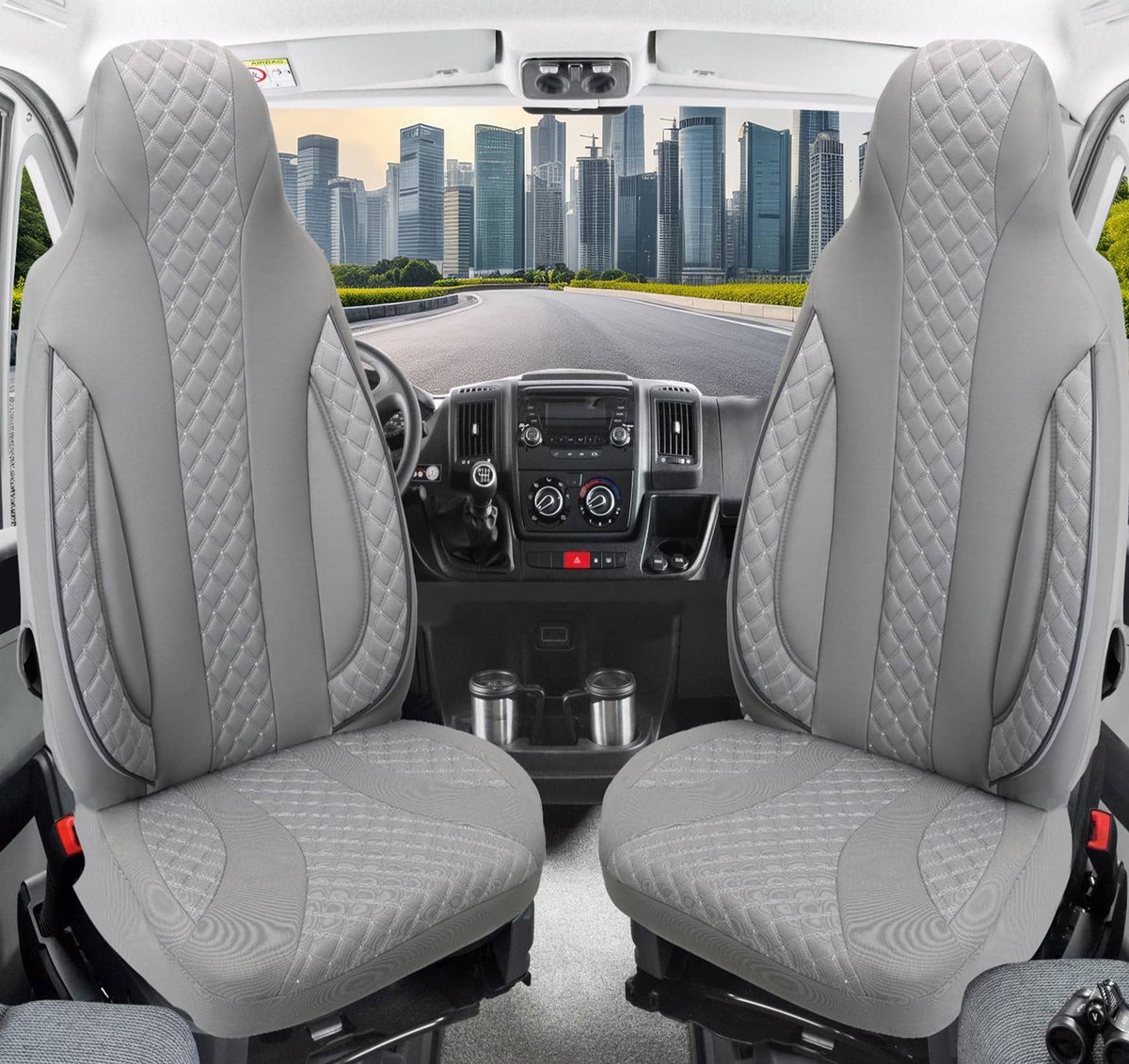 Autostoelhoezen voor Audi Q4 BJ vanaf 2021 – Stoelhoezen voor bestuurder en passagier in Grijs