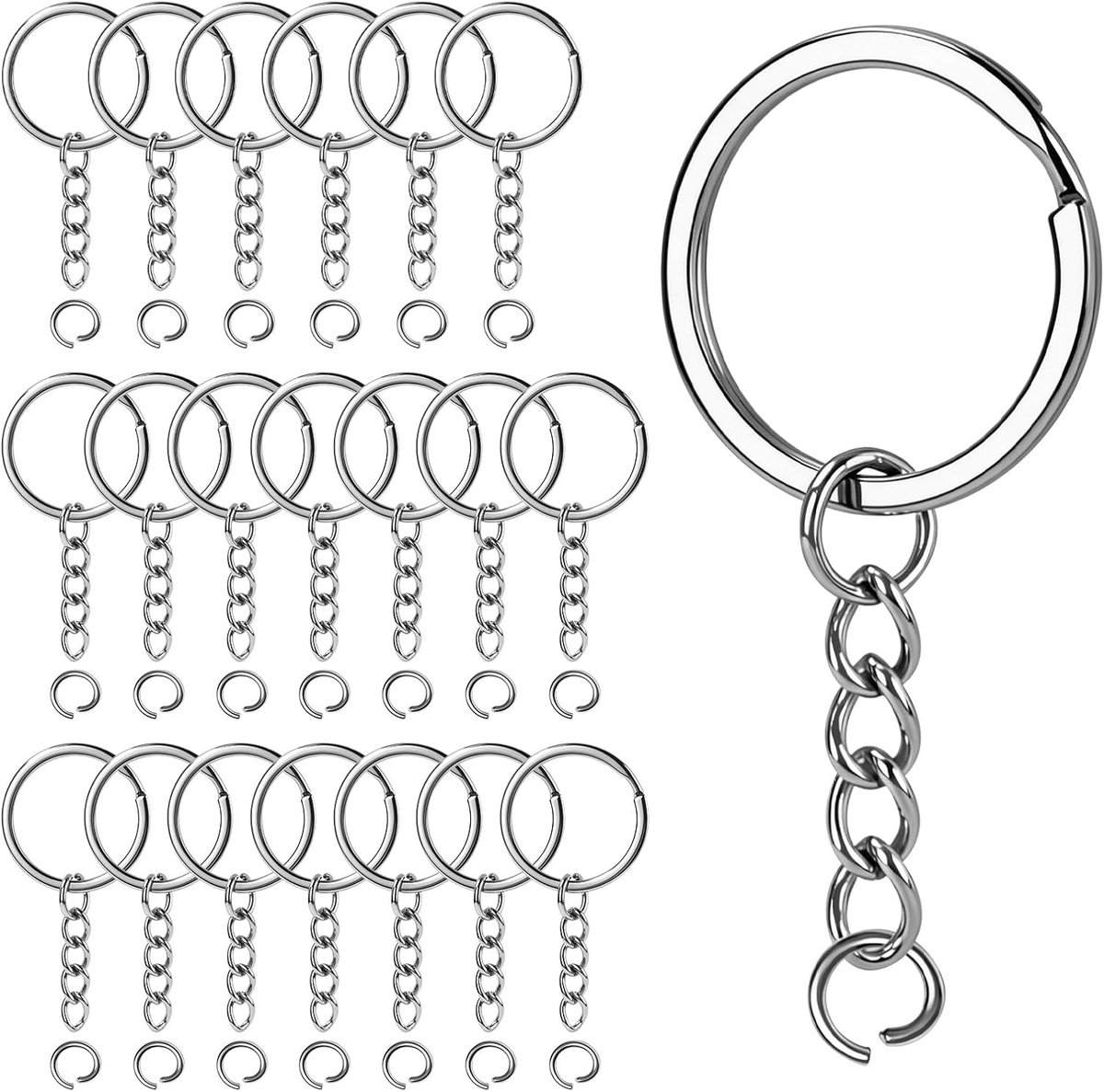 30 stuks sleutelhangers ring set sleutelringen ketting sleutelhanger met ketting rond plat roestvrij staal