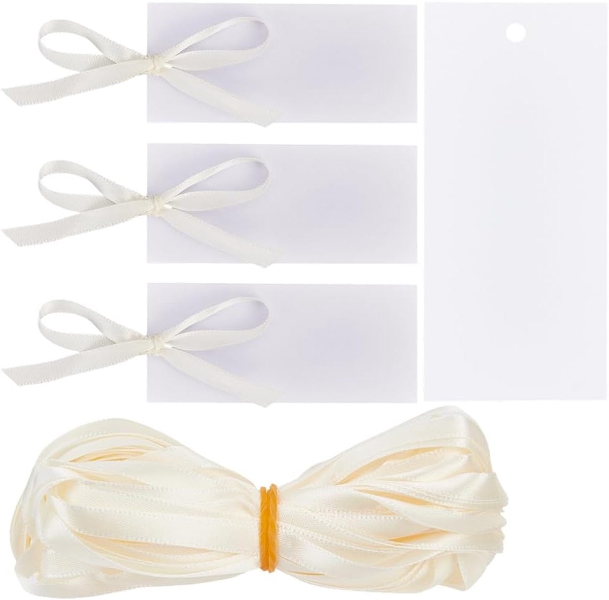 50 tafelkaarten met satijnen lint onbedrukt naambordje voor bruiloften, bruiloftsdiners, banketten, feesten, tafeldecoratie, PeachPuff, 4 x 9 cm