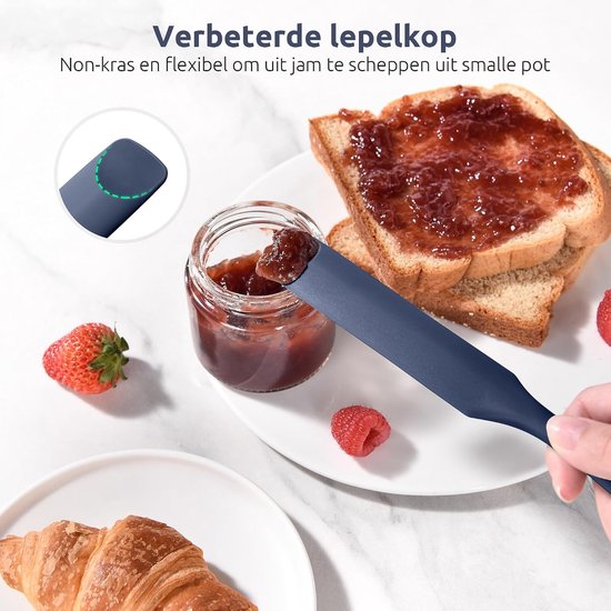 Jar Spatula,Voedselveilig Kleine Siliconen Spatel (Middernachtblauw - Flexibele Lepelvormige Punt en Stevige Kern voor het Mengen,Schrapen en Smeren van Zuurdesemstarter Pindakaas Jam en Slagroom van jar — afbeelding 3