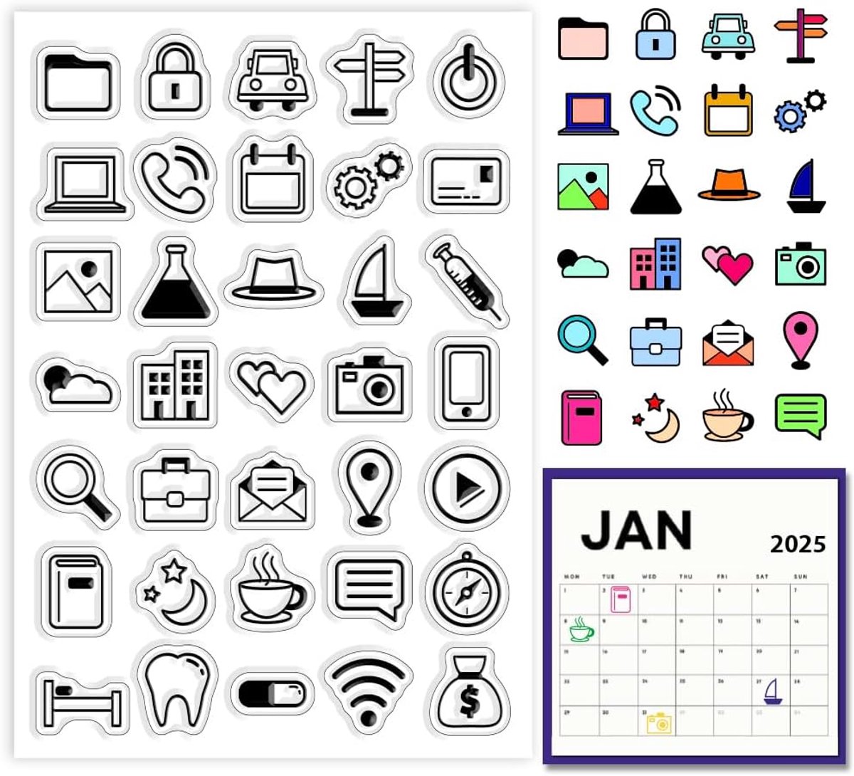 Dagelijkse Pictogrammen Clear Stempels Telefoon Weer Wolk Liefde Auto Siliconen Clear Stempel Seals Transparante Stempels voor DIY Scrapbooking Kaarten Maken Fotoalbum Journal