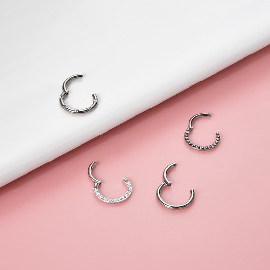 4 stuks 16 g septum-piercing G23 titanium scharnier-segment-clicker goud/titanium daith piercing ring helix conch tragus 6 mm 8 mm 10 mm — afbeelding 5