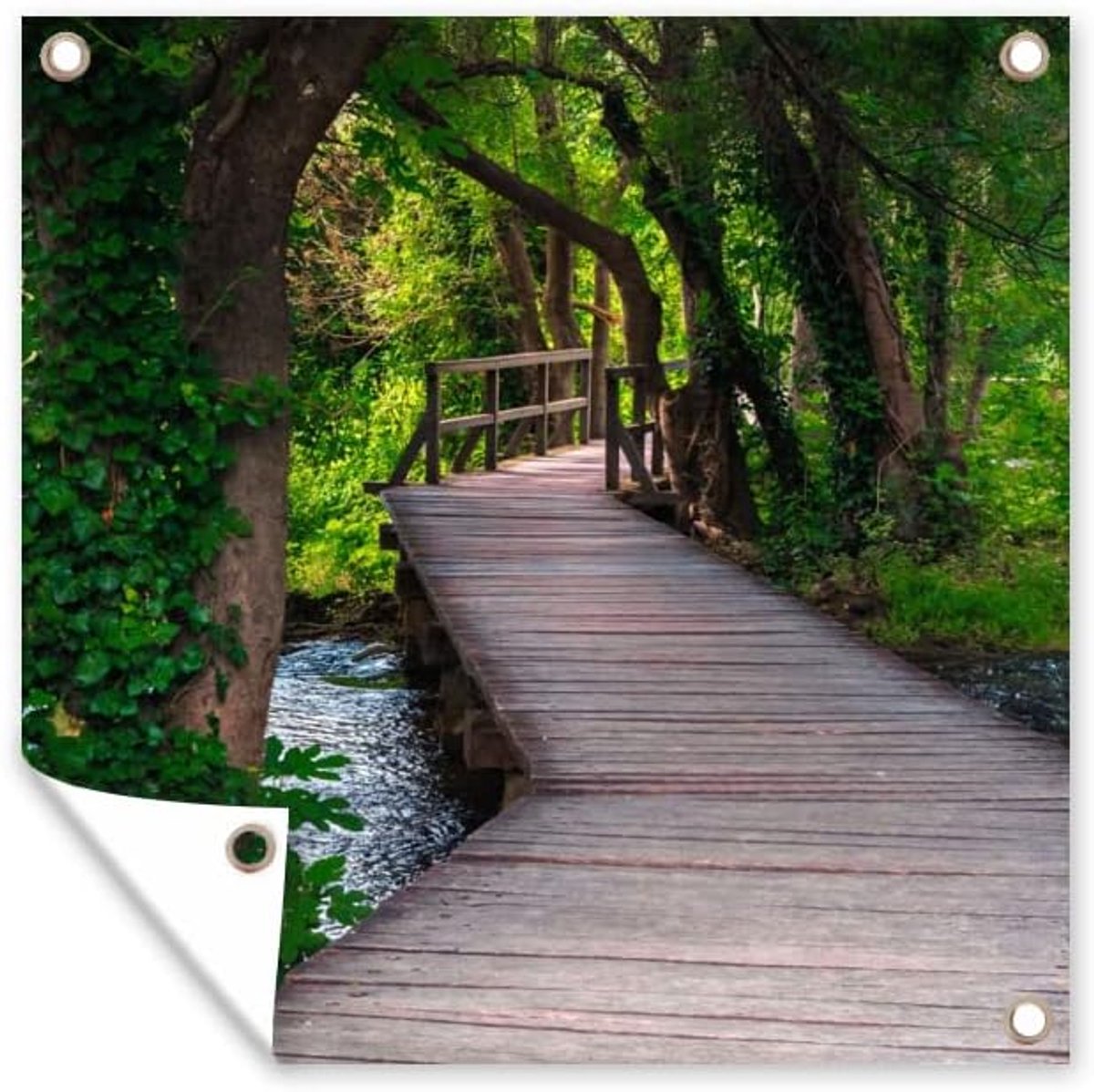 Tuinposter - 200x200 cm - Bos - Natuur - Brug