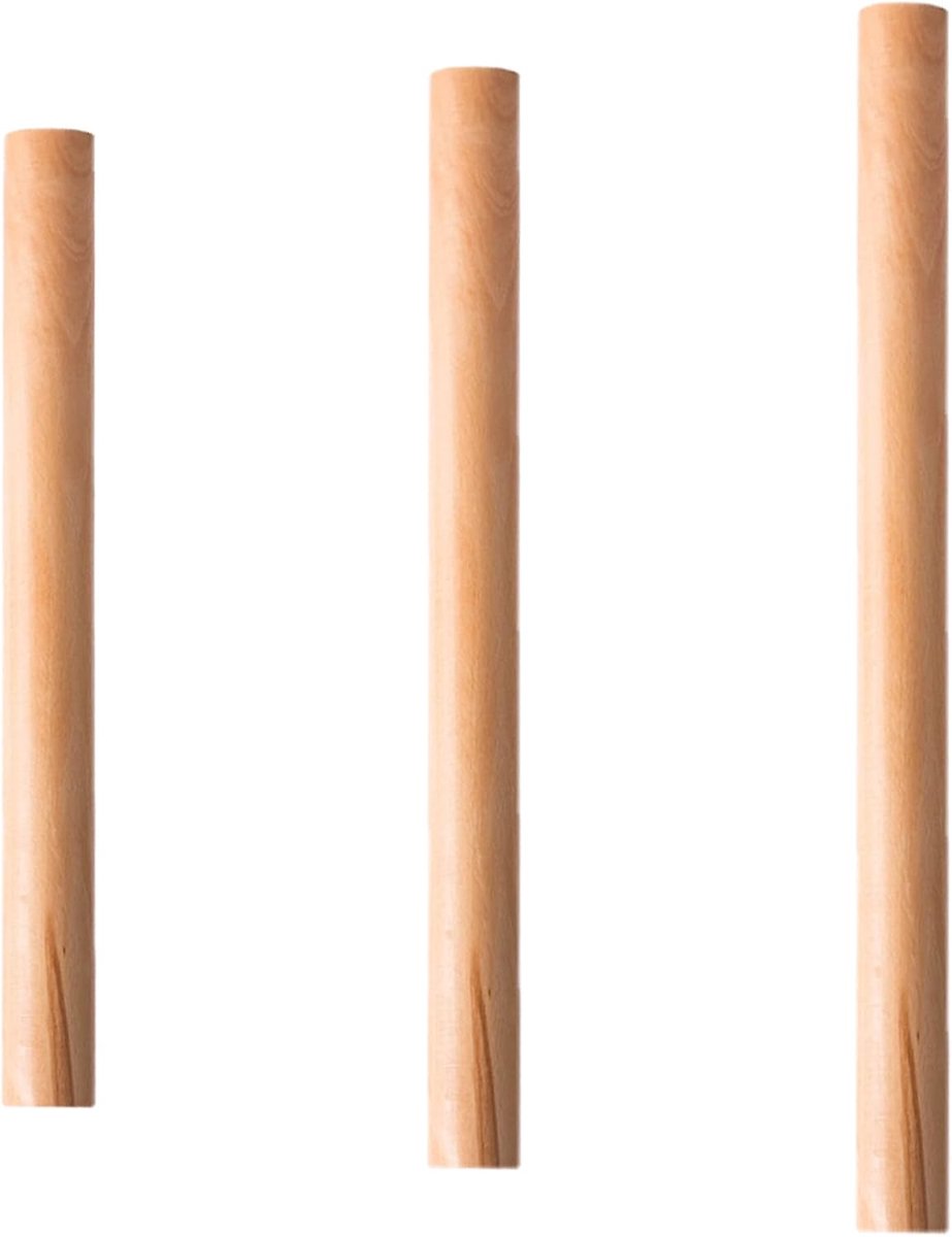 3 stuks deegroller, beukenhout, houtdeegroller voor thuis, professioneel deegroller voor keuken, houtkleur, deegroller voor deeg, gebak, brood, pizza, koekjes en pannenkoeken (set van 3)