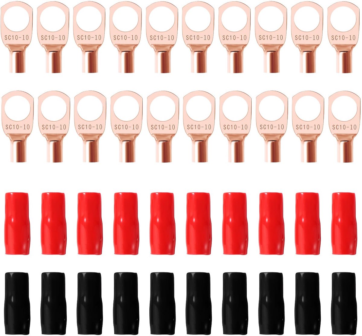40 Stuks M10 SC10-10 AWG8 Ringklemmen Set, Buisvormige Batterijkabeluiteinden, Batterij Kabel Eind Terminals, met Isolatie Mouwen, voor Elektrische Kabel, Gouden