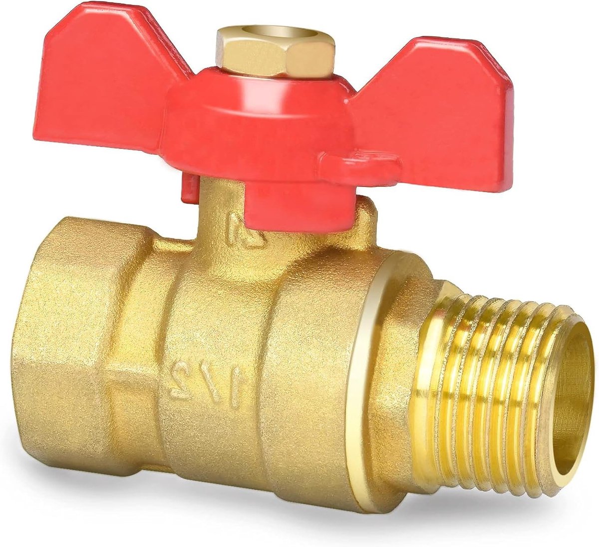 1/2 inch kogelkraan messing met rode vleugelgreep - buitendraad / binnendraad volledige doorgang DN15 PN16