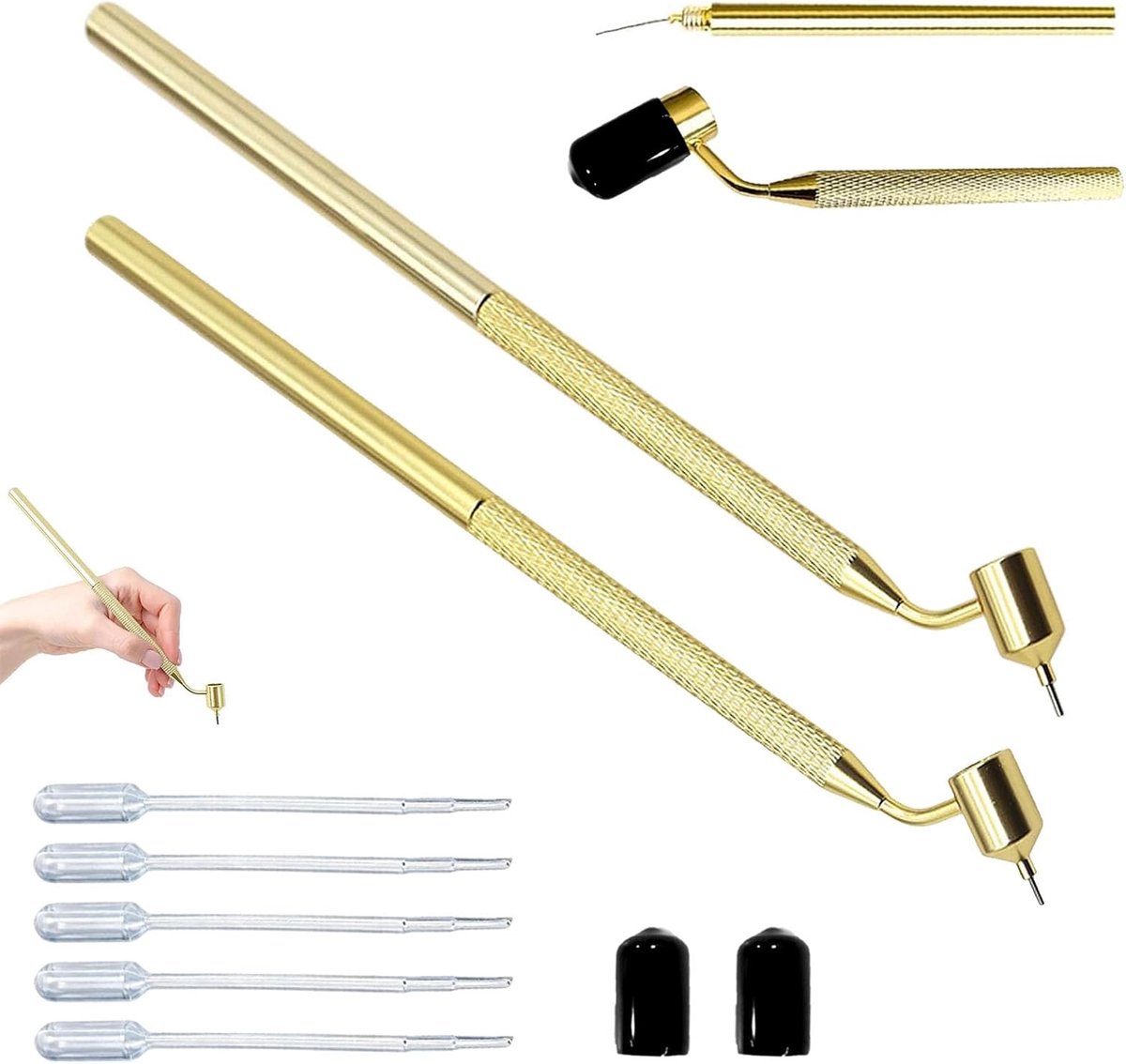 Fine Line Fluid Paint Pens, 2 stuks Fluid Writer Pen, 0,5 mm en 0,7 mm Paint Applicator Pen met reinigingsnaalden, draagbaar tekengereedschap met dop en druppelaar, voor handwerk