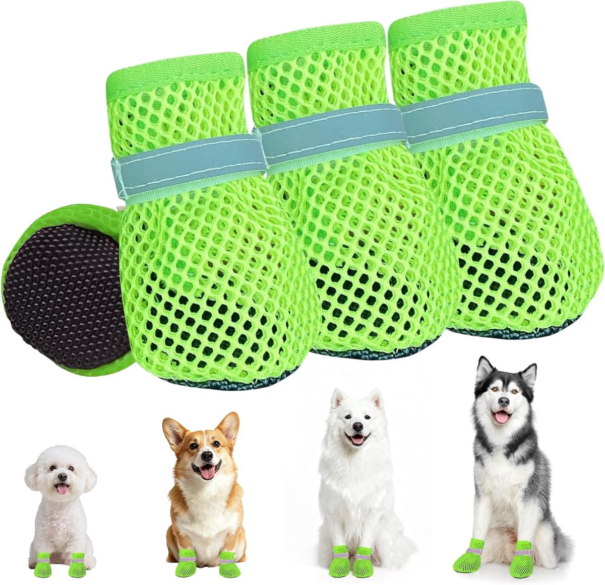 Schoenen, pootbescherming, hondenschoenen zomer, pootbescherming voor honden, hondenschoenen zomer, ademend, geschikt voor binnen- en buitengebied in de zomer/groen XL