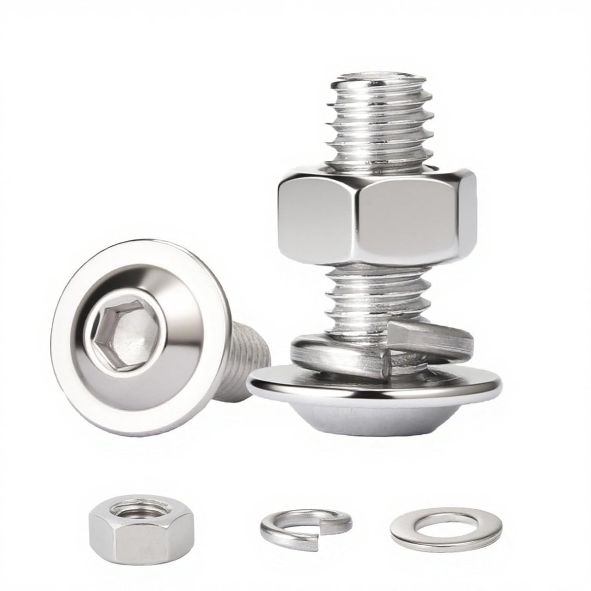 10 Stuks M8x20mm Flensbouten met Binnenzeskant en RVS Moeren | Roestvrijstalen 304 A2 V2A Boutenset met Zeskantmoeren en Veerringen,voor Meubels, Metaalconstructies, Montage en Reparaties