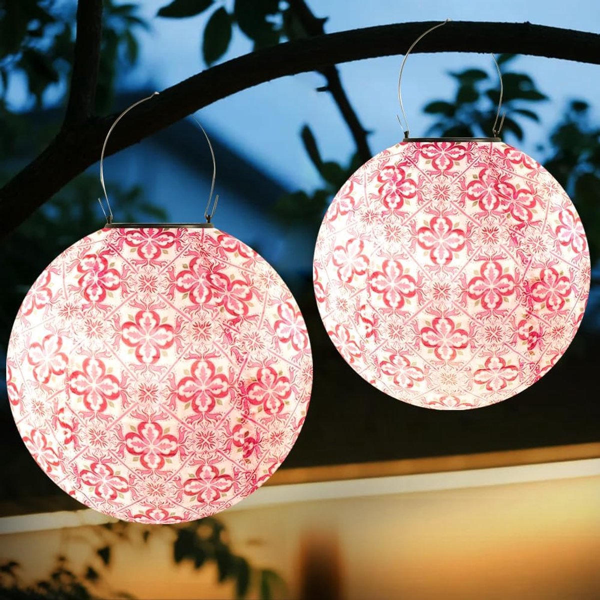 Solar lantaarns 25cm - weerbestendig nylon - vintage design - sfeervolle verlichting voor buiten - ShopVlot
