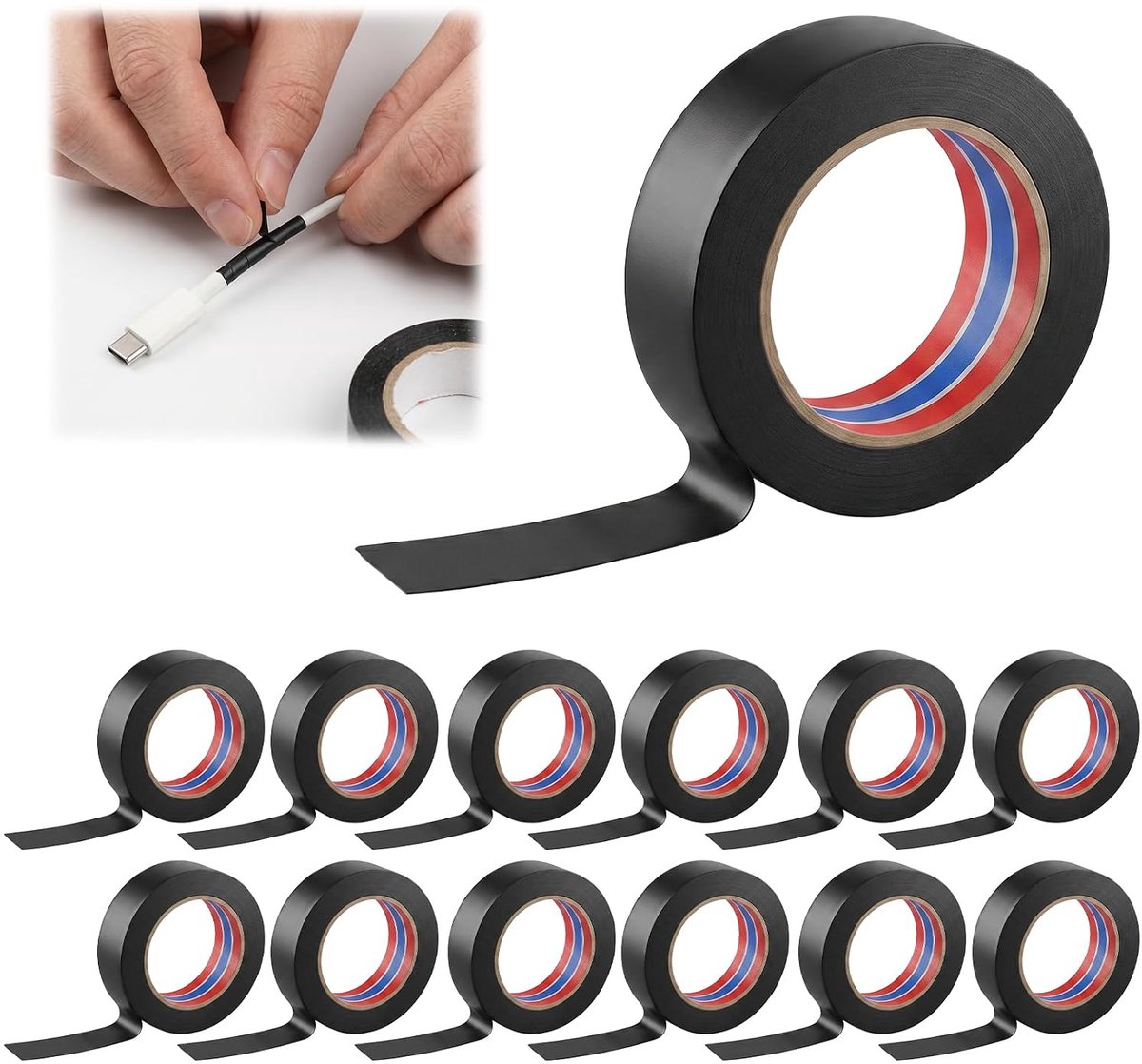 Isolatietape zwart 19 mm x 10 m - PVC tape - 12 rollen - Ideaal voor isoleren en repareren - SnelShoppen