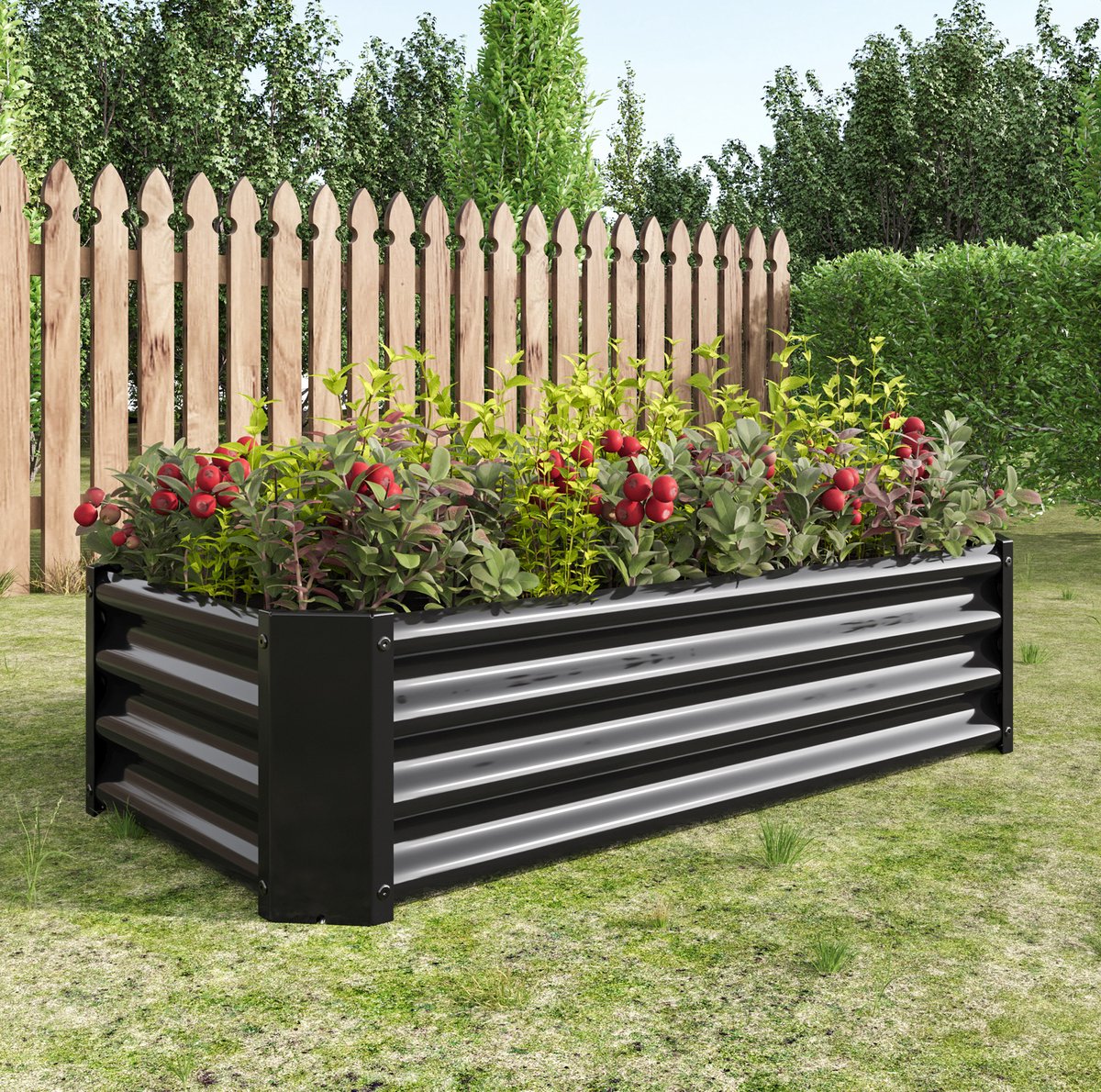 FloraGrace Hochbeet - 120 x 60 x 30 cm - Zonder Bodem - Metaal - Zwart - Moestuin Voor Groenten, Kruiden En Bloemen