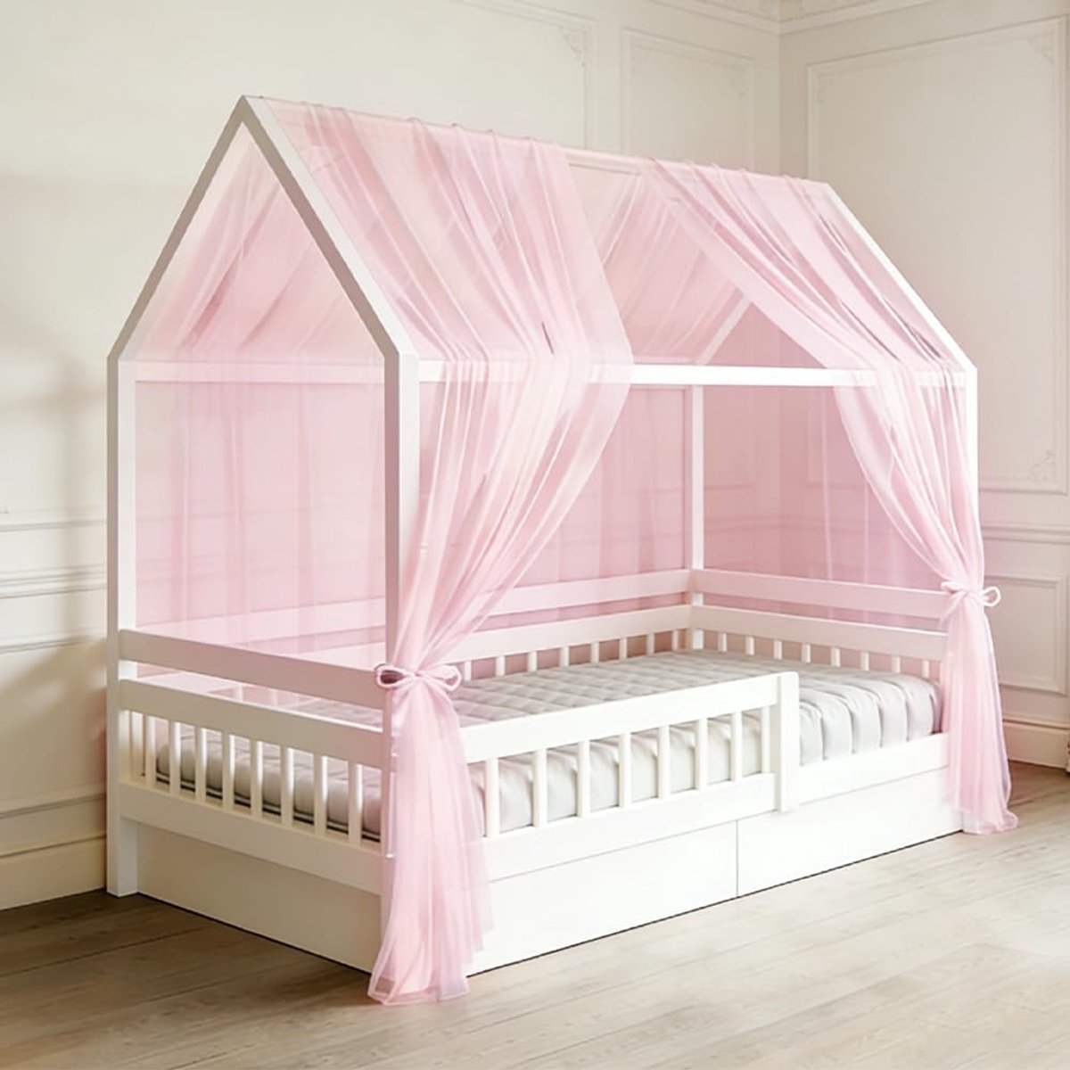Huisbed hemelset 350 x 150 cm - Roze stoffen luifel - Decoratief voor kinderkamer - Creëer een gezellige sfeer - ShopVlot