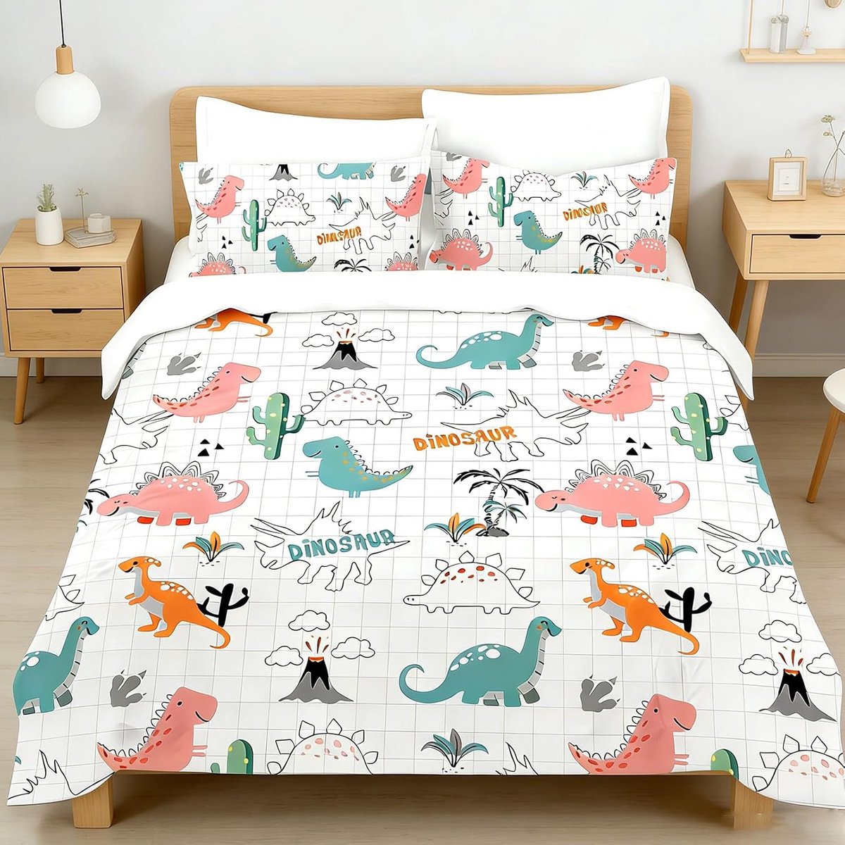 Dino dekbedovertrek 135x200 - Cartoon dino - Katoen polyester - Geschikt voor jongens - ShopVlot