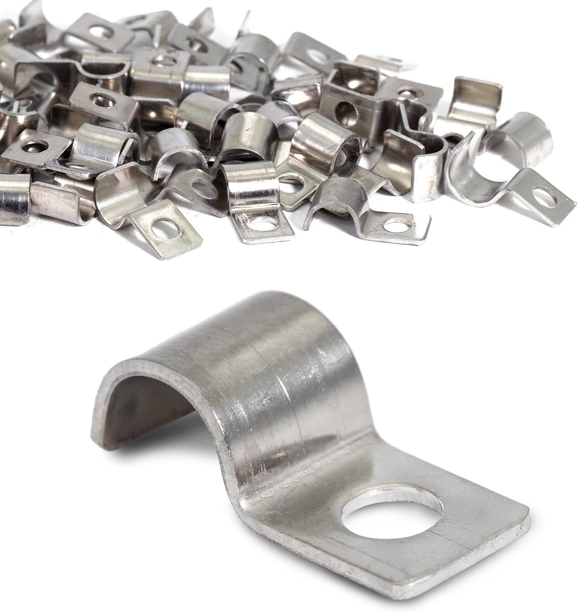 60 stuks kabelklemmen, metalen buisklemmen, 4 mm, kabelklem om te schroeven, V2A roestvrij staal, buisklem, eengat, halve klem, bevestiging voor kabels, buizen, leidingen en brandstofslangen