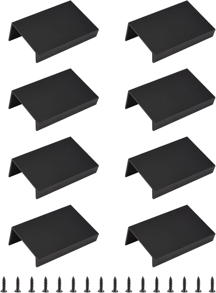 Zwarte mini-opbouwrandgrepen voor één-vingerbediening, aluminiumlegering lade-handgrepen in moderne stijl met rechte hoek, 8 onzichtbare grepen voor kledingkastlades, metaalwerk, 50 mm