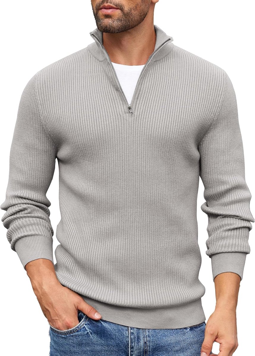 Coltrui met rits voor heren, pullover, gebreide trui, wintertrui, sweater met rolkraag, werktrui, warm shirt met lange mouwen