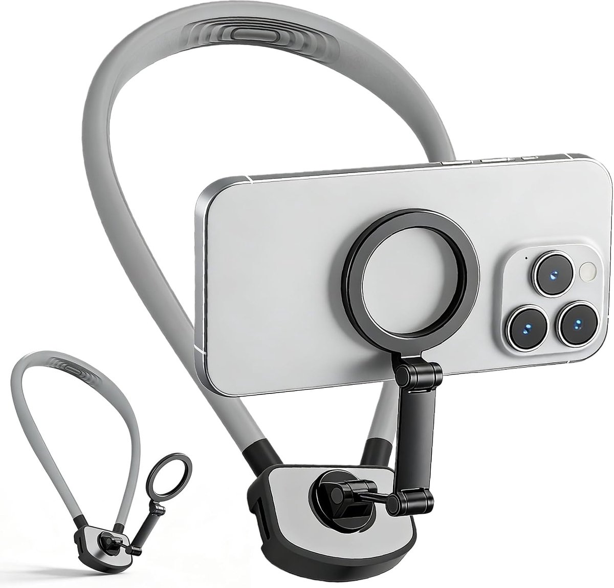 Nekhouder, magnetische nekhouder met borstband voor mobiele telefoon, actiecamera, mobiele telefoonhouder met geïntegreerde rotatie, nektelefoonhouder, borsthouder voor iPhone 12-15
