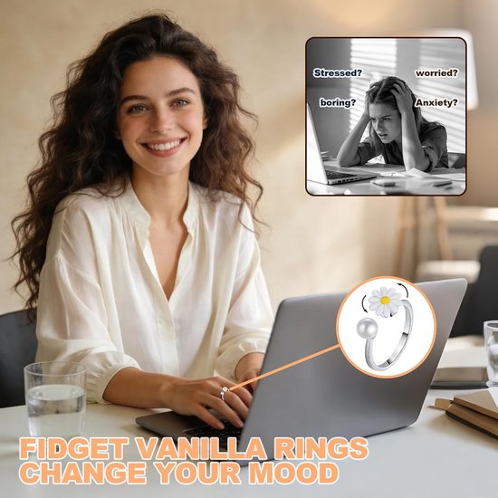 6 stuks angstring, zilveren ring, Anxiety Flow, verstelbare opening met kralen, hypoallergeen, geschikt voor mannen en vrouwen — afbeelding 4