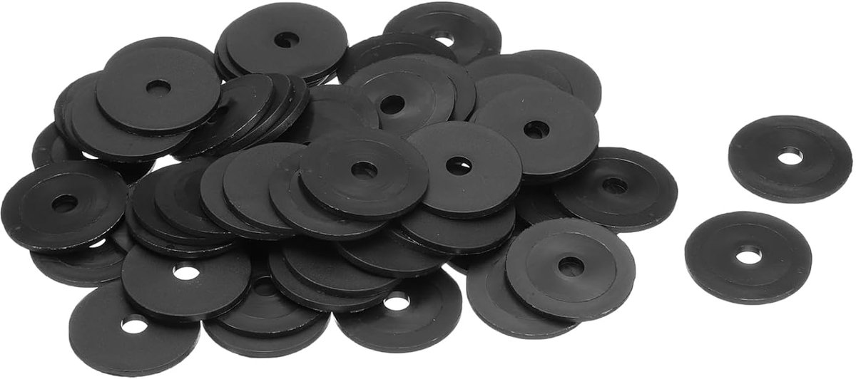Platte sluitringen, kabeldoorvoeren van nylon, M6, 6 mm, diameter 30 mm, dikte 2 mm, gladde sluitringen van kunststof voor kunststof plaatafdichtingen, zwart, 60 stuks
